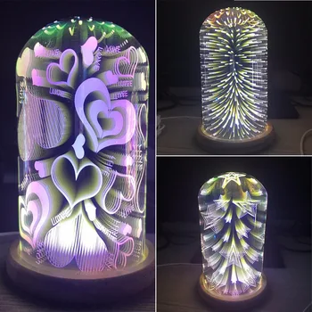 1pc 3D USB Stekla Starburst Pisane LED namizne Svetilke Naglas Postelji Noč Svetlobe Dekor