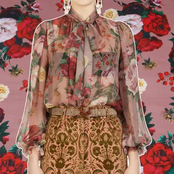 2020 new rose tiskanja šifon obleko tkanine tanko navpično občutek perspektive ročno diy obleko srajco šal krpo