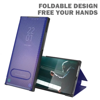 2021 Nova barva Ogljikovih Vlaken Flip Mirror Primeru Telefon Za Xiaomi 10TPro POCO X3 M3 NFC Za Redmi Opomba 10 9 Pro 9S Pokrov Slike 3