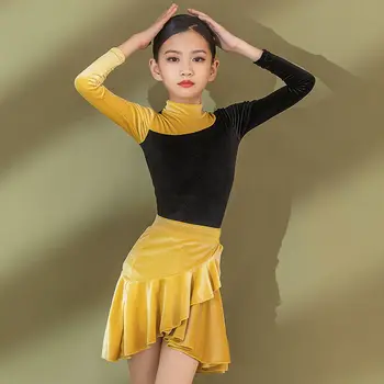 2021 Novo Latinsko Plesno Obleko Jeseni, Pozimi Dolg Rokav Dekleta Plesne Prakse Oblačila Žamet Uspešnosti Oblačila, Ki