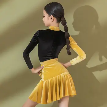 2021 Novo Latinsko Plesno Obleko Jeseni, Pozimi Dolg Rokav Dekleta Plesne Prakse Oblačila Žamet Uspešnosti Oblačila, Ki Slike 3