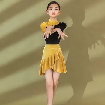 2021 Novo Latinsko Plesno Obleko Jeseni, Pozimi Dolg Rokav Dekleta Plesne Prakse Oblačila Žamet Uspešnosti Oblačila, Ki Slike 5