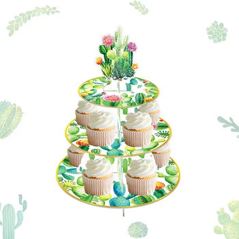 3-tier Mehiški Zelenih Rastlin Kaktus Succulents Havajih Rojstni Papir Cupcake Zaslon Stojalo Baby Tuš Stranka Torto Dekoracijo Slike 0