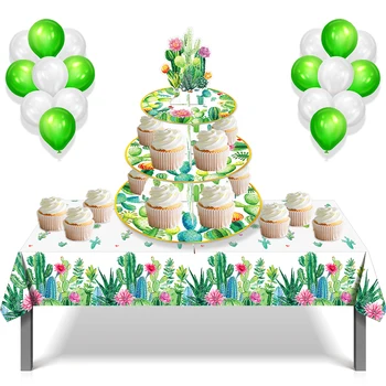 3-tier Mehiški Zelenih Rastlin Kaktus Succulents Havajih Rojstni Papir Cupcake Zaslon Stojalo Baby Tuš Stranka Torto Dekoracijo Slike 3
