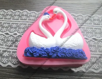 3D Ljubezen, Poroka Swan Rose Cvet Oblike, Fondat Plesni Hrane Silikona Torto Plesni Kuhinja Peko Dekoracijo in Orodje