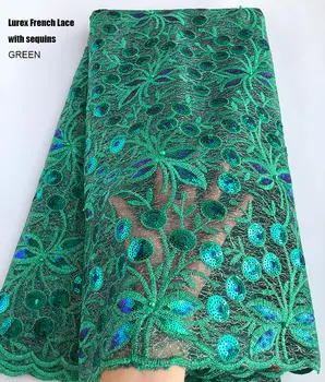 5 metrov zelena Pravi francoski čipke lurex vezenje Afriške til tkanine, čipke Nigerijski Gane večerno obleko visoke kakovosti