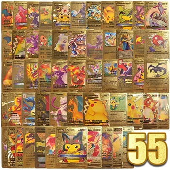 55pcs Pokemon Karte Zlato Vmax GX Kartico Polje Charizard Pikachu Redkih Zbirka Boj Trener Kartico Polje Otrok, Fant, Igrače Darilo Slike 2
