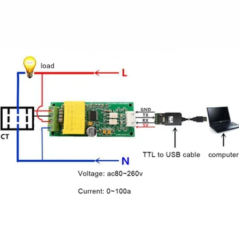 AC Digitalni Multifunkcijski Merilnik za Moč Watt Volt Amp Trenutni Testni Modul Za Arduino TTL COM2/COM3/COM4 0-100A 80-260V Slike 4