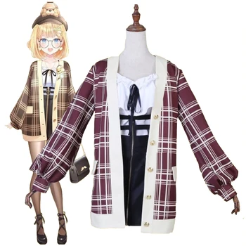 Anime VTuber Hololive Angleški Watson Amelia Cosplay Kostum Lolita Kariran Plašč Off Ramenski Ruffle Bluzo Pasu Obleko Gothic