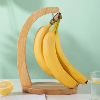 Banana Imetnik Bambusa Banana Obešalnik Stojalo za Sadje Zaslon v robustnem Kavelj Za Dom, Kuhinjo, Bar Pult z Ovalne Leseno Osnovo