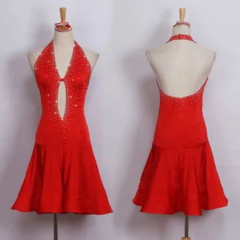 Bleščeč Diamant Latinski Ples Obleka Ženske Konkurence Uspešnosti Oblačila Za Odrasle Ženski Kostumi Globoko V Seksi Rdeči Počitnice Obleke Slike 0