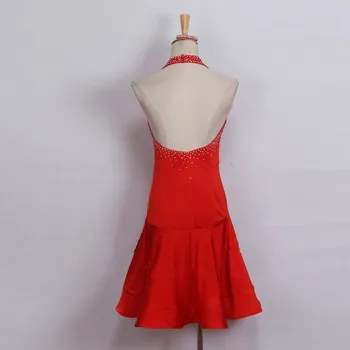 Bleščeč Diamant Latinski Ples Obleka Ženske Konkurence Uspešnosti Oblačila Za Odrasle Ženski Kostumi Globoko V Seksi Rdeči Počitnice Obleke Slike 2