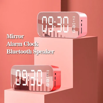 Bluetooth-združljiv Zvočnik, Budilka LED Zaslon Ogledalo Radio Brezžična Digitalna Ura Tabela Ura FM Radio Postelji Ura