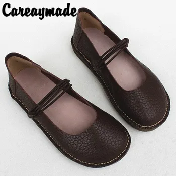 Careaymade-Pomlad retro ženske čevlje,ravno mehka podplatom krog glave babičin čevlji,čiste roke-iz pravega usnja eno čevlji