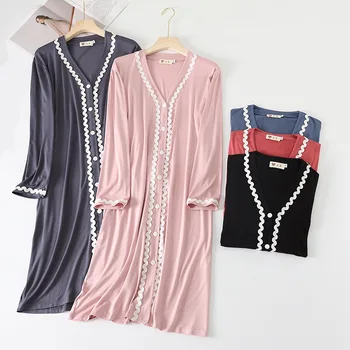 Dame oblačenja pižamo Modal pižamo kažejo, temperament Čipke-zapenjanje zaščito pred soncem cardigan Fashion nightdress lahko nosili