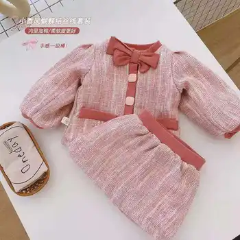 dekle Obleko Baby Otroci Oblačila Baby Dekleta Bombaž-Oblazinjena Oblačila Pozimi Modeli Baby Srednje In Majhne Otroke Doma Dva Kosa Su