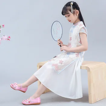 Dekle Tradicionalni Kitajski Cheongsam Hanfu Obleko Otroci Princesa Kostum Poroko Aodai Otrok Qipao Cvetlični Vestidos Večer Stranka