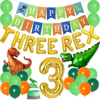 Dinozaver 3. Rojstni dan Dekoracijo Tri Rex Dinozaver Folija Baloni za Deček 3 Let, Rojstni dan Zlata Številka 3 Folija Baloni