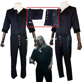 Geralt od Rivia Cosplay Anime Priložnostne Obrabe Moških Shirt Obleko Hlače Ogrlica Pustni Kostum za noč Čarovnic