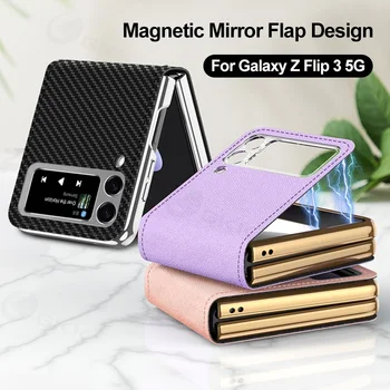 GKK Luksuznega Usnja Primeru Pokrovček Za Samsung Galaxy Ž Flip 3 5G Magnetne Krat Imetnik Ogledalo Telefon Pokrovček Za Galaxy Ž Flip3 5G Primeru