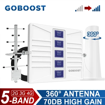 GOBOOST Pet Band Signal Booster 70dB Visok Dobiček 2G 3G 4G Cellular Ojačevalnik 700-2600MHz Omrežja Repetitorja 360° Notranja Antena Kit