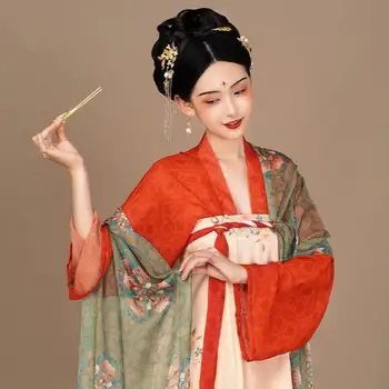 Hanfu Han Element Starodavni Kitajski Slog Tang Dinastije Izboljšanje Tradicionalna Oblačila Ženska Azijske Oblačenja Dekle Gules Plašč Krilo