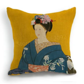 Japonski Zapnite Japonski Kimono Ženske, Modro Gejša Vrgel Blazino Primeru Japonskem Stilu Doma Dekor Retro Vintage Dekoracijo 18
