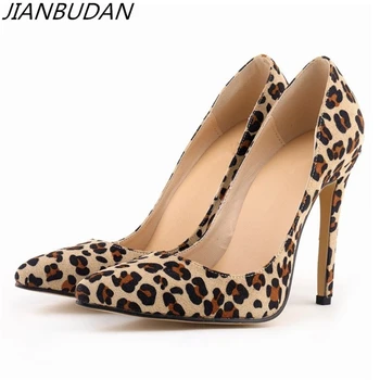 JIANBUDAN seksi Zrele ženske v Visokih petah čevlji Leopard elegantno visoko peto črpalke 11 cm visoke pete Snakeskin pattern banket čevlji