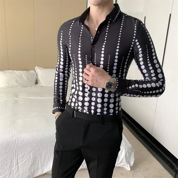 Korejski Modni Moški Pikčaste Majice Pomlad Novo Dolg Rokav Moških srajc Formalno Obrabe Slim Fit rednega Dela Srajce za Moške Oblačila 3XL-M