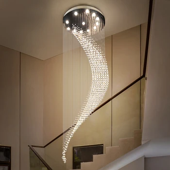 Kristalno Moderen Lestenec Eno Spiralo Lestev LED Lestenci Za Foyer Jedilnico, Restavracijo, lučka Stopnice svetlobe