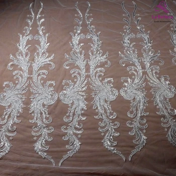 La Belleza Slonovine poročno obleko tkanine, čipke ,Težka, srebrno beaded bleščicami na off white očesa tkanine, čipke 100 cm širina 1 dvorišču