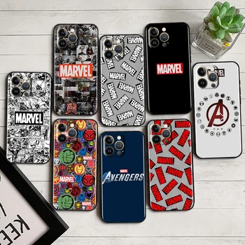 Marvel Logotip Avengers Črn Telefon, Ohišje Za iPhone 14 13 12 Mini 11 XS Pro Max X XR 8 7 6 Plus 5 SE 2020 Kritje Lupini Capa Coque