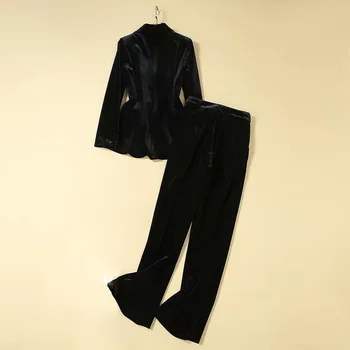 Najnovejši VISOKA KAKOVOST Modnih 2021 Oblikovalec obleko nastavite Žensk Zarezo Dolg Rokav Skrite Zapenjanje jopič hlače letnik Žamet set Slike 3