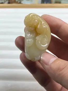 Naravni 7A hetian jade ročno izrezljane srečen Kitajski Zodiak opica rumena jade obesek edinstven design jadeit jade nakit ogrlica