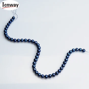 Naravni AA+ krogu modre Sladkovodnih Biserov 9-10 mm 15inches DIY ogrlico, zapestnico, uhane FreeShipping na Debelo