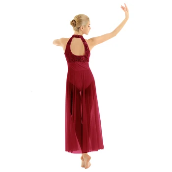 Odraslih Balet obleko ballerine femme Sequined Očesa Maxi lirično ples kostum z vgrajenim Leotard brez Rokavov Povodcem Plesno Obleko Slike 4