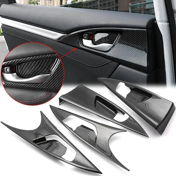 Ogljikovih Vlaken Notranje zadeve Ornamenti Notranja Vrata Ročaj Skledo Plošča Pokrov Trim za Honda Civic Sedan 2016-2021