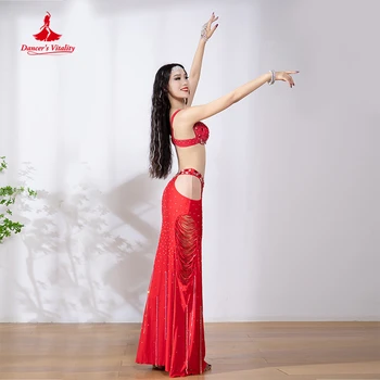 Ples trebuh Uspešnosti Kostum Obleko za Ženske Customzied Višji Modrc+dolgo Krilo 2pcs Orientalski Ples Trebuh Competiton Obleko Slike 4