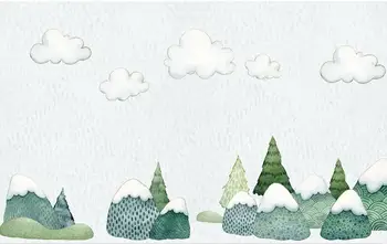 Po meri 3D fotografije za ozadje zidana Nordijska minimalističen ročno poslikano gozda rastline v oblaku, otroška soba v ozadju stene Slike 2