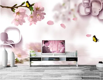 Po meri velike freske,3D roza breskov cvet Metulj de papel parede, dnevni prostor kavč, TV steni spalnice krajine steno stensko Slike 0