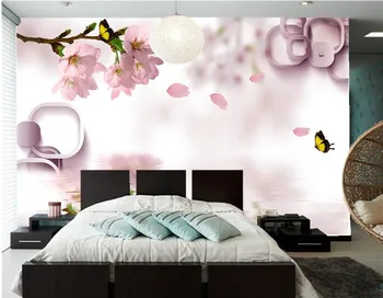 Po meri velike freske,3D roza breskov cvet Metulj de papel parede, dnevni prostor kavč, TV steni spalnice krajine steno stensko Slike 2