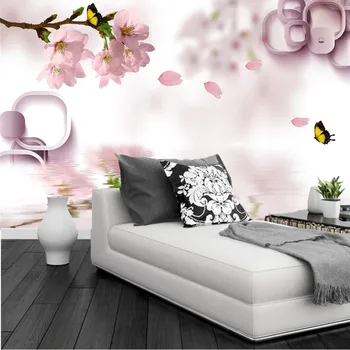 Po meri velike freske,3D roza breskov cvet Metulj de papel parede, dnevni prostor kavč, TV steni spalnice krajine steno stensko Slike 3