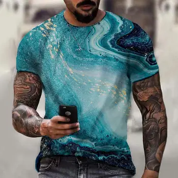 Poletje Geometrijske Krekinga 3D Print majica s kratkimi rokavi Moški Punk Rock Kratek Rokav Ulične Prevelik Priložnostne O Vratu Hip-Hop Vrhovi