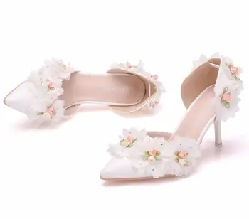 Poletje novo opozoril cvet stiletto PU družico poročni čevlji velikosti banket obleko vse-match modo za ženske sandali Slike 1