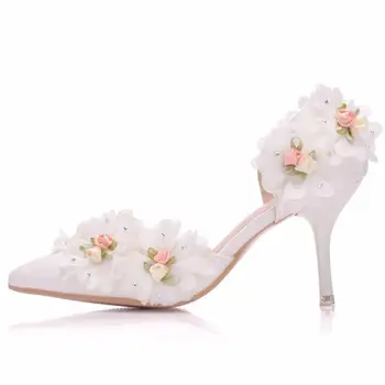 Poletje novo opozoril cvet stiletto PU družico poročni čevlji velikosti banket obleko vse-match modo za ženske sandali Slike 2