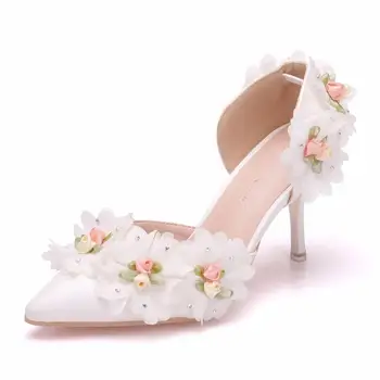 Poletje novo opozoril cvet stiletto PU družico poročni čevlji velikosti banket obleko vse-match modo za ženske sandali Slike 3