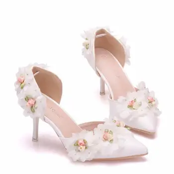 Poletje novo opozoril cvet stiletto PU družico poročni čevlji velikosti banket obleko vse-match modo za ženske sandali Slike 4
