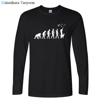 Poletne zabavne Majice Lov Evolution s Psom T-shirt Moški Priložnostne Bombaža, Tiskane TShirt Bombaž Dolg Rokav Vrhovi Tees