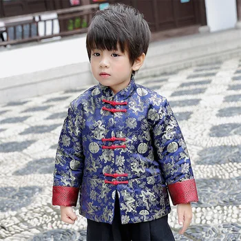 Pozimi Fant Prešite Suknjič Otrok Zmaj In Feniks Cheongsam Vrh Tradicionalna Oblačila Plašč