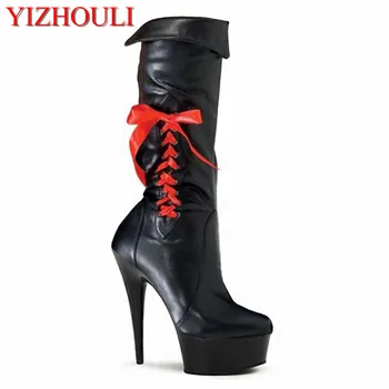 Seksi model pole dancing glamour 15 cm visoke pete, škornji/občutljivo lok 6 inch modi ženske visoko boot